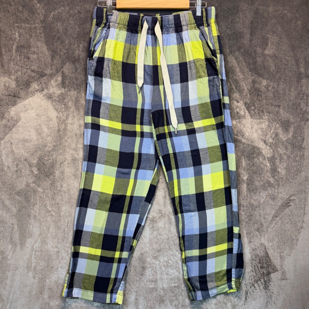 Aerie Pajama Pants Womens S Blue Yellow Cotton Viscose Plaid Drawstring Lounge
